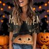 Women's Fashion Short Sleeve V Neck Halloween Print Tunic Top for Casual Wear