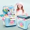 Ice Cream Shop Pretend Play Set Suitcase Cart Toys for Kid Dessert Doctor Play Set with Storage Trolley Table Gift for Boy Girl