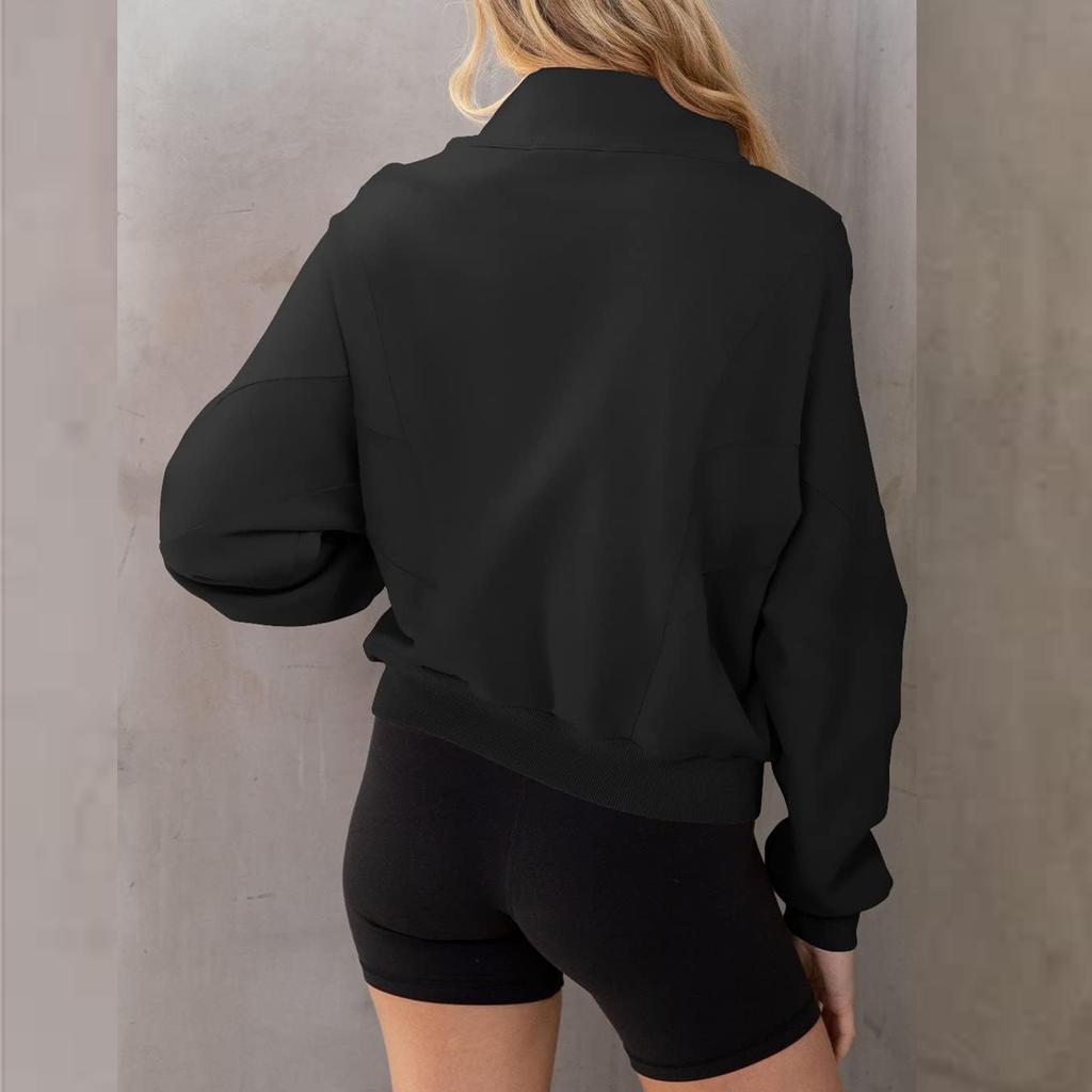 Women's Long Sleeve Full Zip Hoodie with Stand Collar and Pockets Casual Wear