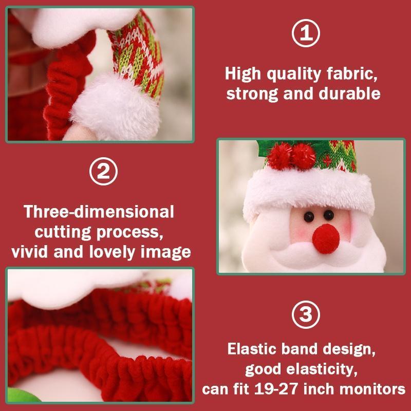 New Christmas Computer Monitor Cover Elastic Christmas Decoration Reindeer Laptop Computer Cover For Christmas Home Office Decor