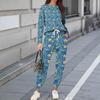 Sets For Women 2 Piece Round Neck Long Sleeve Shirts Printed Sweatpants Pocket Sets