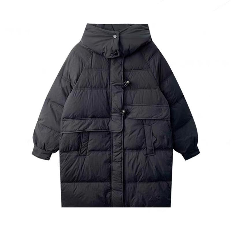 Corner buckle down jacket women's long over the knee 2024 winter new hooded thickened white duck down warm jacket large size