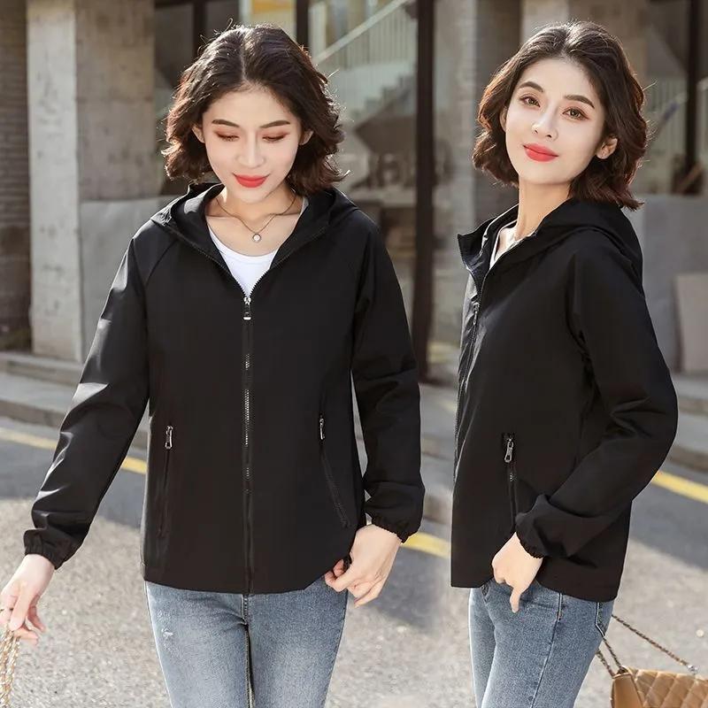 Oversize Women'S Jackets Large Size Spring Autumn Women Trench Coats Hooded Windbreaker Short Loose Coat Women Outwear