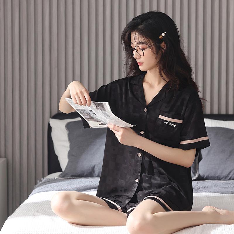 Pajamas Women's Summer Ice Silk Short Sleeve Shorts Summer Thin New Year's New Simulation Silk High-end Loungewear