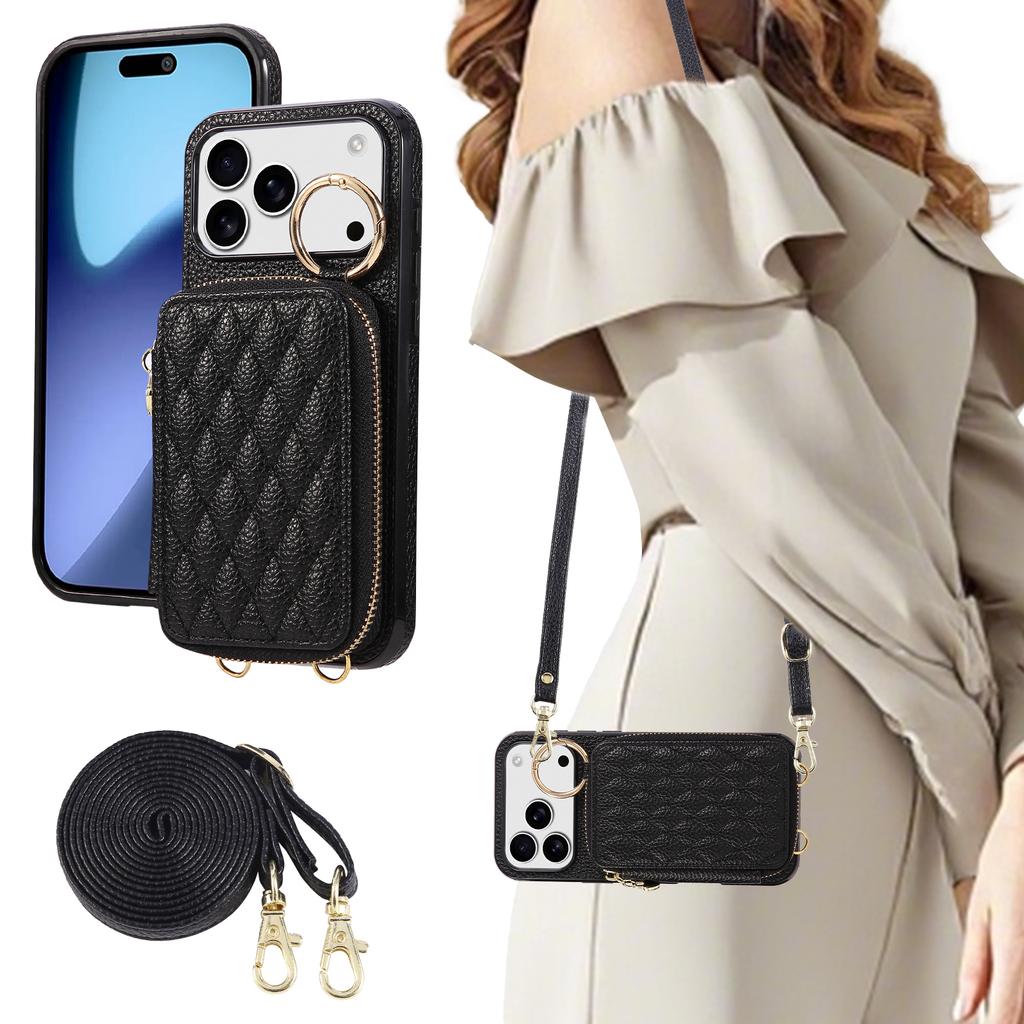 Luxury Leather Pattern Mobile Phone Case Wallet for iphone 17promax 16 15/14/13 Card Bag Crossbody Lanyard