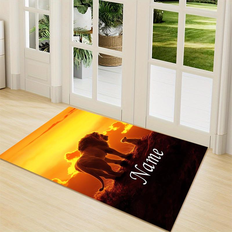 Custom Name Lion Sunset Majesty Carpet Rug Customizable Soft Washable Anti-Slip Home Living Room Sofa Mats Personalized Rug. 0909306