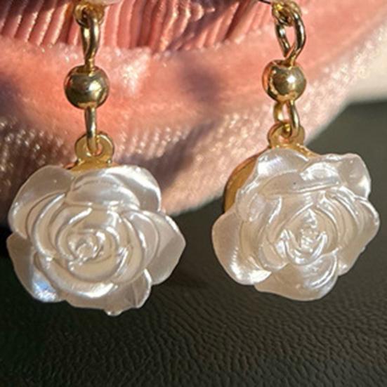 1 Pair Women Earrings Camellia Shape Faux Pearl Design Show Unique Charm Alloy Mini Flower Style Elegant All-Match Drop Earrings for Dating