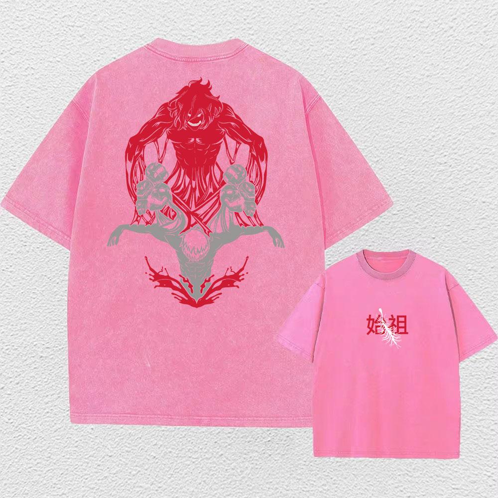 Y2K Vintage Washed Tshirts Hip Hop Retro Punk Anime Attack On Titan Print Cotton T-Shirts Harajuku Women Men Summer Top