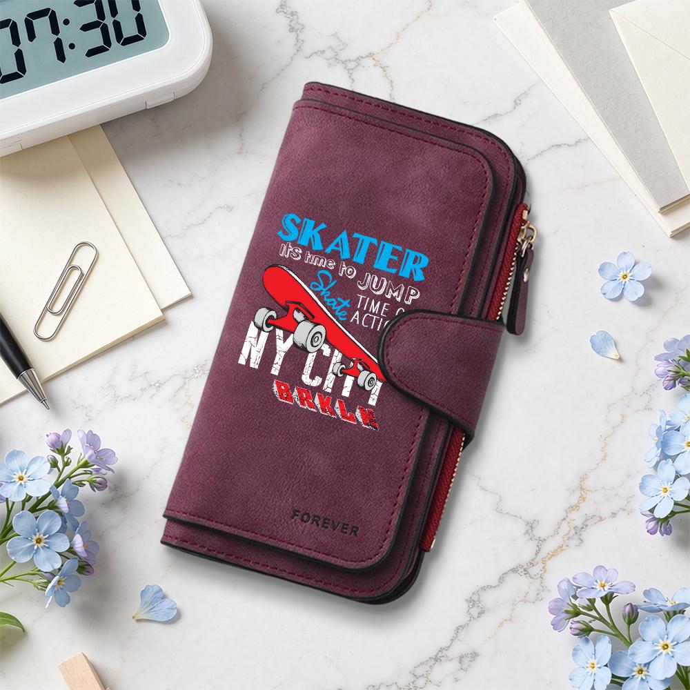 Skater Print Long Wallet Portable Multi Card Holder Fashion Casual Daily Purse
