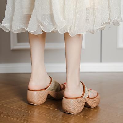 2025 Season New Holiday Style Woven Soft-soled Roman Toe Slippers Women's Summer Thick-soled Outer Wear New Cool Slippers