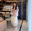 Elegant Summer Polyester Lace Midi Dress For Women With Waistcinching Design