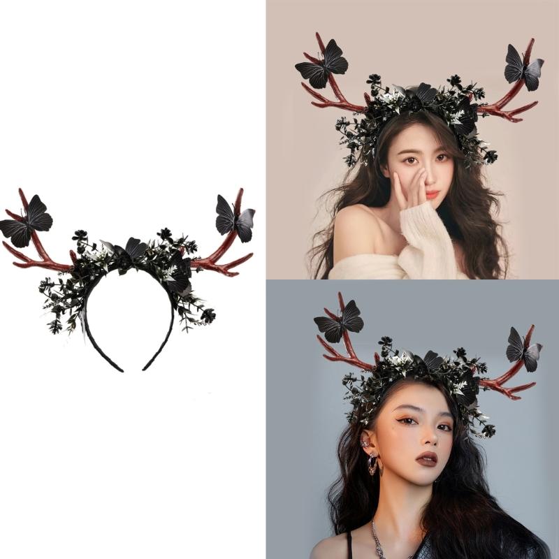 Gothic Antler Horn Cosplay Party Cartoon Cosplay Halloween Cartoon Role Play Costume Proms Party Live Show Headwear
