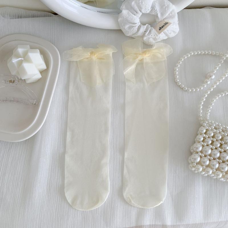 Female Summer Ultra Thin Model Sweet Bow Ballet Wind Transparent Cylinder Stack Socks