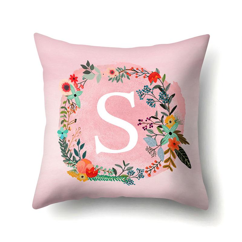 Polyester Pillowcase Pink Flower Home Decoration Print 26 English Letter Cushion Pillowcase