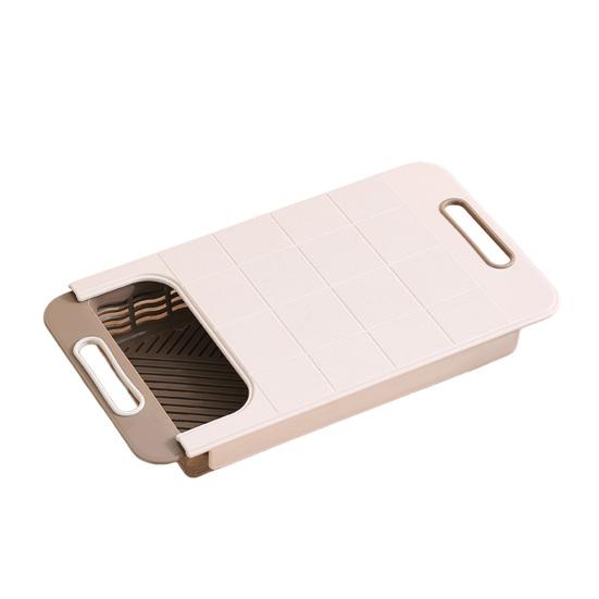

Cutting Board with Strainer Colander Retractable Plastic Board Extended Size Space-Saving with Handle Draining Tray for Kitchen белый