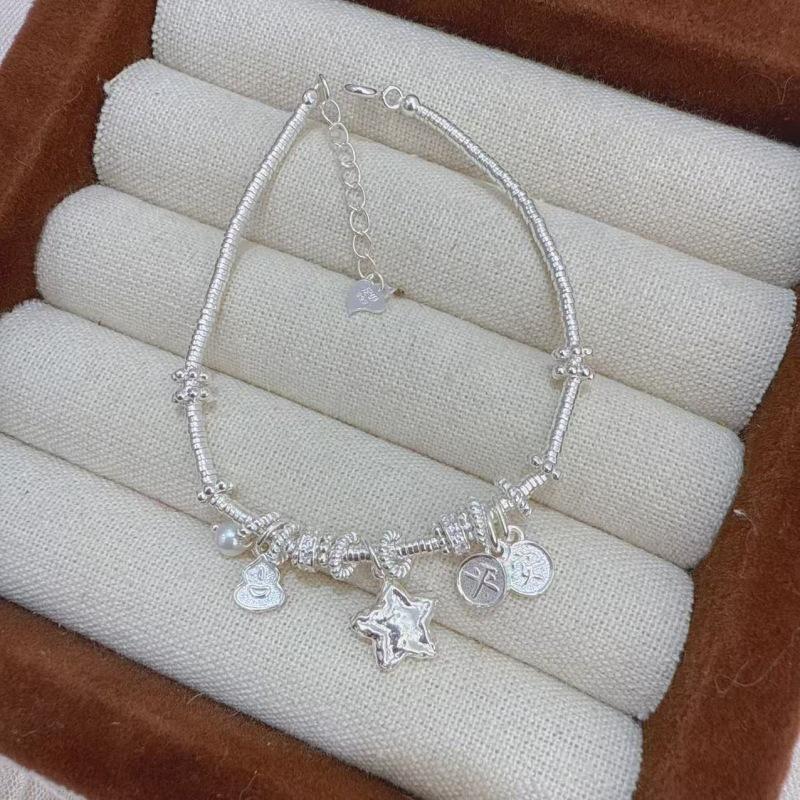 Sterling Silver Four-Leaf Clover Gourd Bracelet: Simple, Fashionable, and Versatile