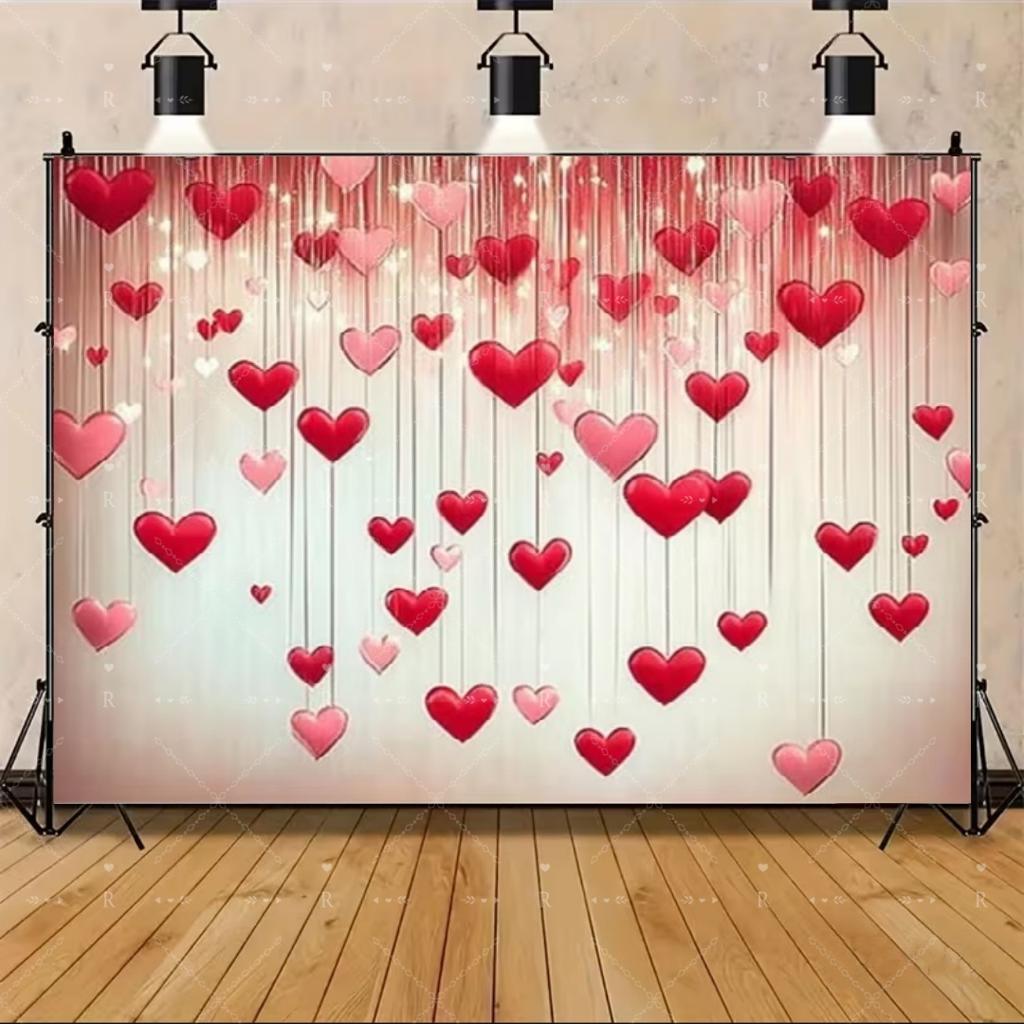Red Pink Heart Balloon Background Multi Functional Love Banner Birthday Festival Wedding Couple Portrait Photography Backdrop