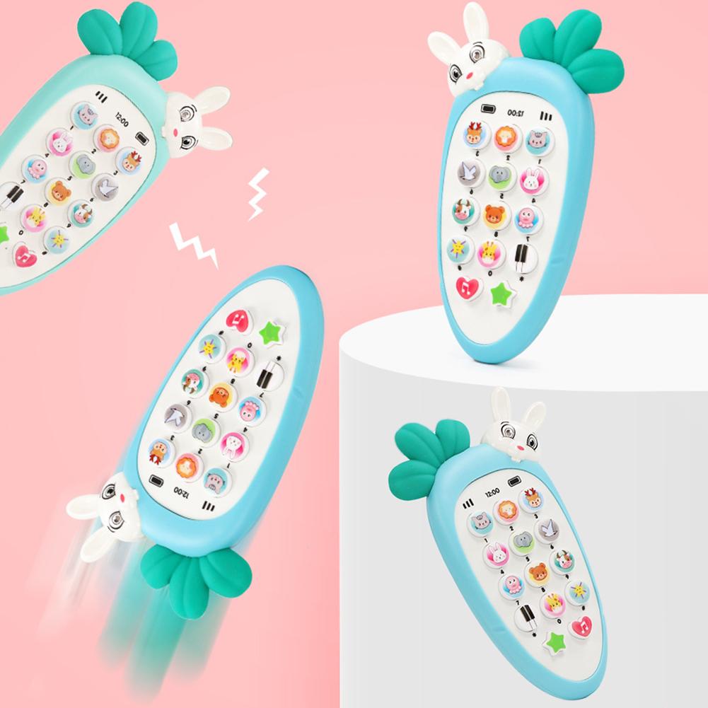 Creative Cartoon Rabbit Carrot Simulation Music Phone Toys Silicone Can Chew Mobile Phones Baby Education Learning Props Gifts