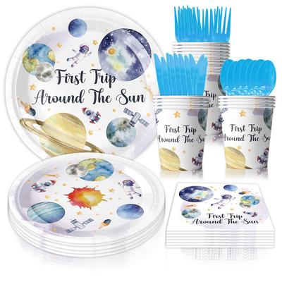 Blue Starry Sky Astronaut Theme Kids' Party Tableware Set
