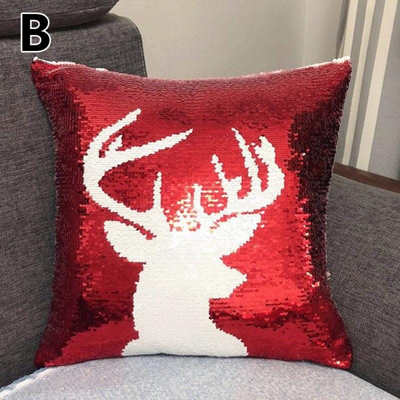 Elk Snowflake Red Xmas Pillow Cover for Living Room Glitter Sequins Cushion Cover Christmas Decoration Sofa Throw Pillow Case