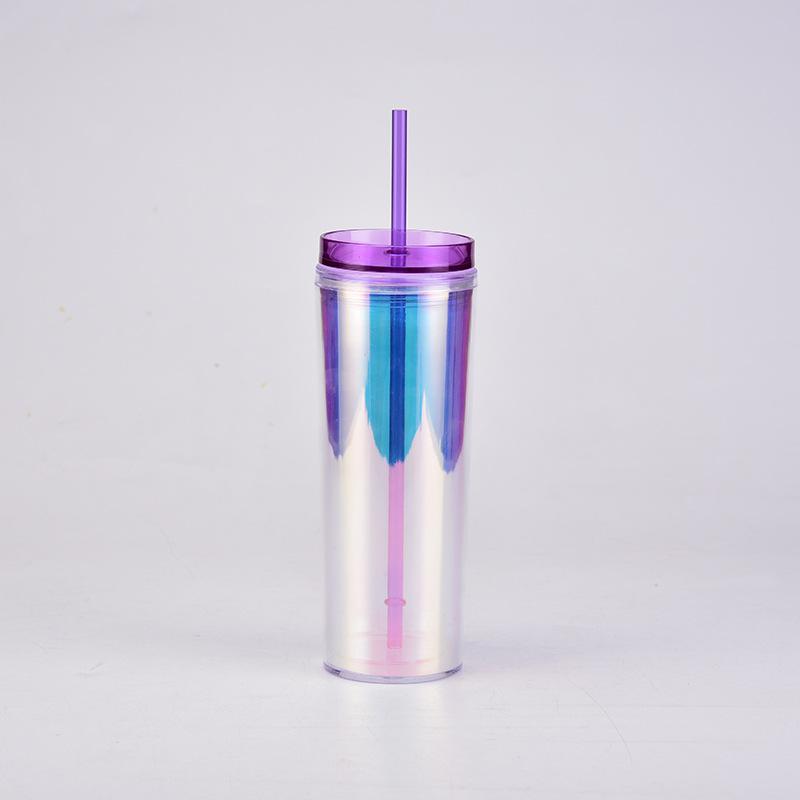 

18oz Double-layer Plastic Straw Water Cup, Transparent Portable Sports Water Cup with Straw 520ML