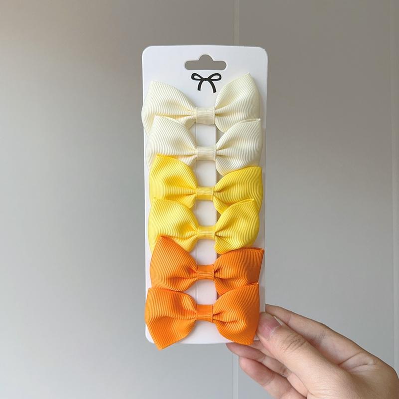 6Pcs Ribbon Bows Hairpin Girl Sweet Solid Design Hairpin Color Block Delicate Hairgripe Barrettes Kawaii Child Accessories
