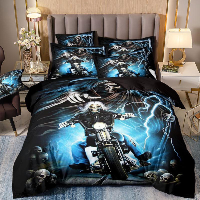 Set de trei piese 3D Textile de casă Lenjerie de pat Schelet Femeie frumoasă Imprimeu Husă de pilotă Cearșaf