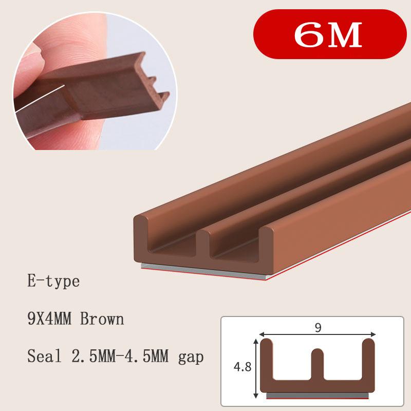 6Meters D/E/I Type Door Window Sealing Strip Silicone Rubber Weather Strip Self-adhesive Tape Anti-collision Insulation Seal