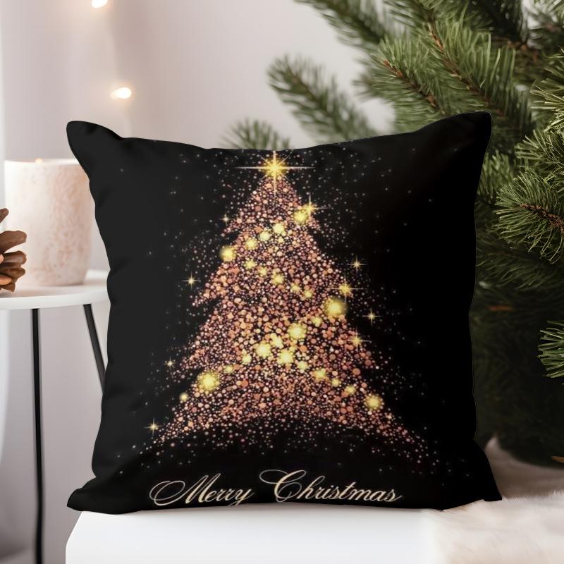 1pc Pillowcase, Shiny Christmas Tree Pattern, Soft and Smooth-feeling Polyester Short Plush Fabric, Single-sided Printed Pattern, 45cm*45cm\18in*18in,