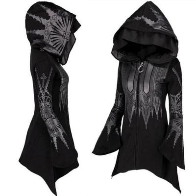 Gothic Women Black Oversized Zip Up Hoodie Jacket Street Punk Style Long Hooded Harajuku Sweatshirts Y2K Fashion Outwear