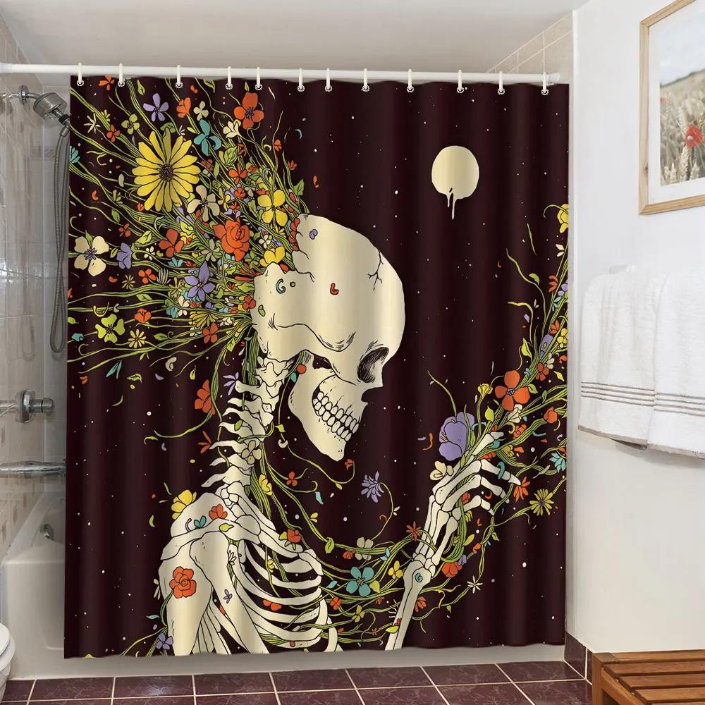 Skull Shower Curtain Waterproof Polyester Fabric Gothic Halloween Sexy Woman Love Print Shower Curtain Cortina De La Ducha