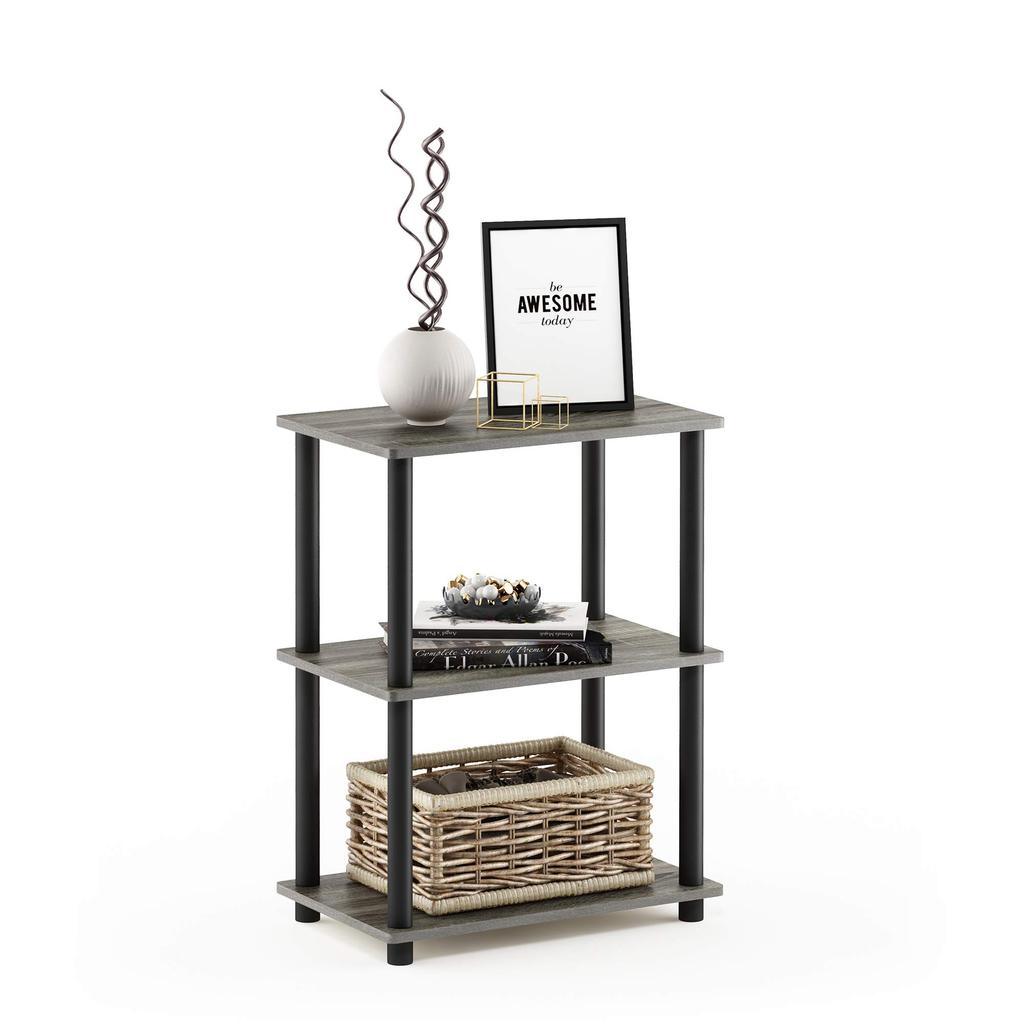 Furinno 3-Tier Narrow Open Shelf, French Oak Gray/Black, No Tools Required [Officially Imported from Japan] 18061GYW/BK