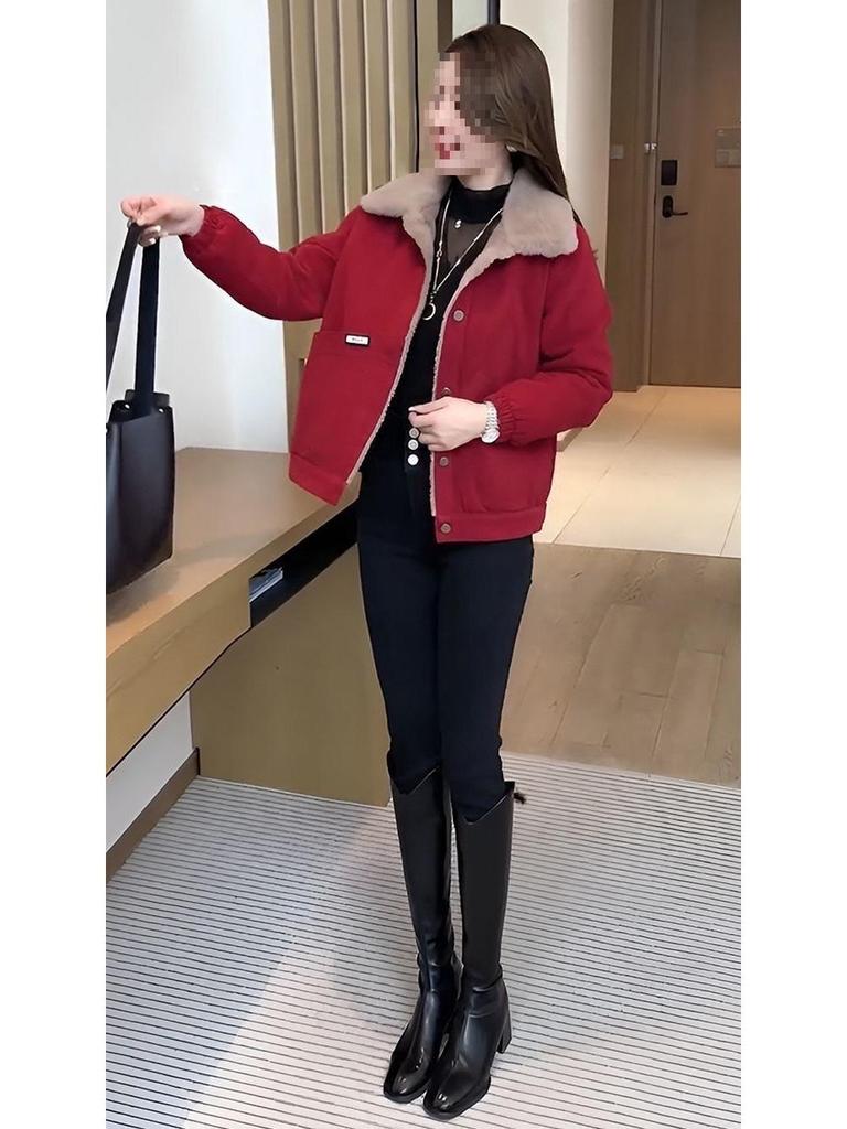 Warm Plush-Lined Jacket for Petite Women - 2025 Winter Fashion: Loose, Versatile, Thick Cotton Outerwear