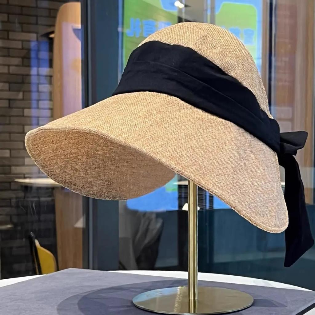 Japanese Cotton And Linen Big Eaves Bucket Hat For Women'S Summer Outdoor Sun Protection, Small Foldable Sun Hat