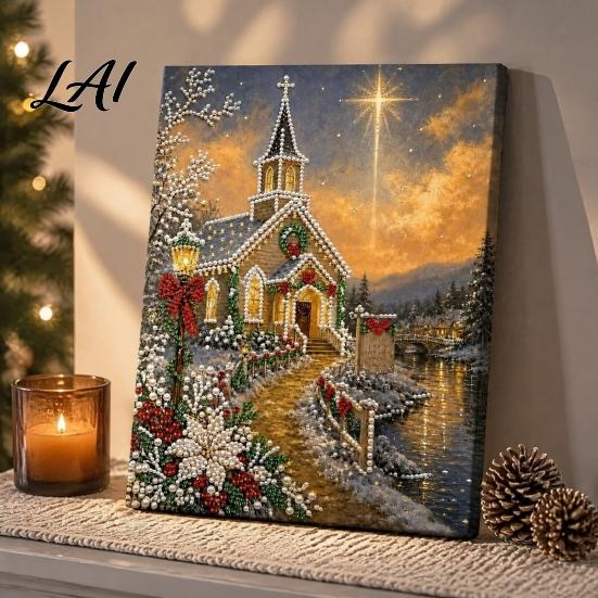 Crafting Supplies for Home Christmas Church Faux Pearl Art Kit Painting DIY 15.75 Kits Beginners X 11.81 Inch Craft Adults Relaxing Decor