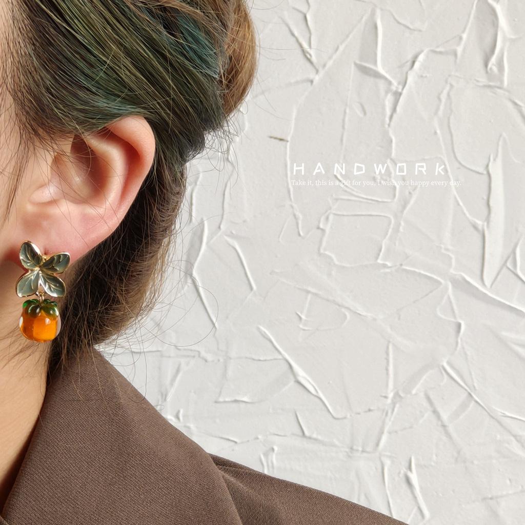 I want persimmon! 14K 925 silver needle plated glass persimmon earrings Japanese, glazed stud earrings Earrings