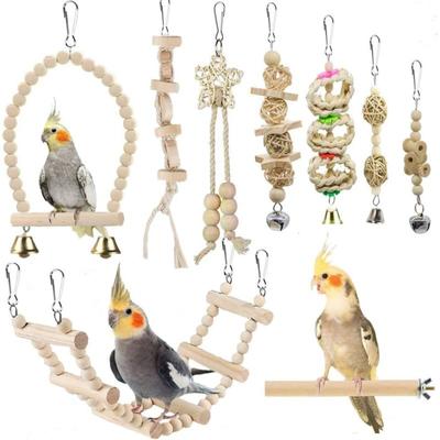 Bird Parrot Swing Toys, Chewing Standing Hanging Perch Hammock Climbing Ladder Bird Cage Toys for Budgerigar, Parakeet, Conure, Cockatiel, Mynah