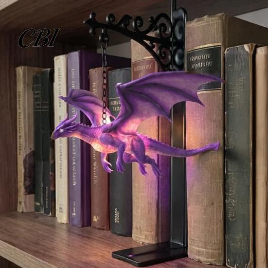 Magical Bookshelf Decoration Flying Dragon Lamp, Warm Hanging Night Light, Fantasy Lamp Reading Nook Decor, Unique Gift for Lovers Book Readers Resin