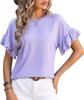 Women's clothing European and American spring and summer new solid color round neck lotus leaf sleeve short sleeve T-shirt top