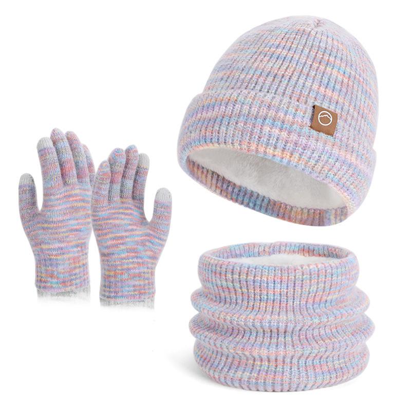 Winter Knitted Hat Scarf Gloves Set Thermal Soft Warm Three Piece Beanie Neck Warmer Touchscreen Gloves Outdoor Daily Wear Women Winter Accessory
