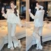Summer ice silk pajamas women's thin, round neck lotus leaf edge sleeves lively and cute style youth homewear suit
