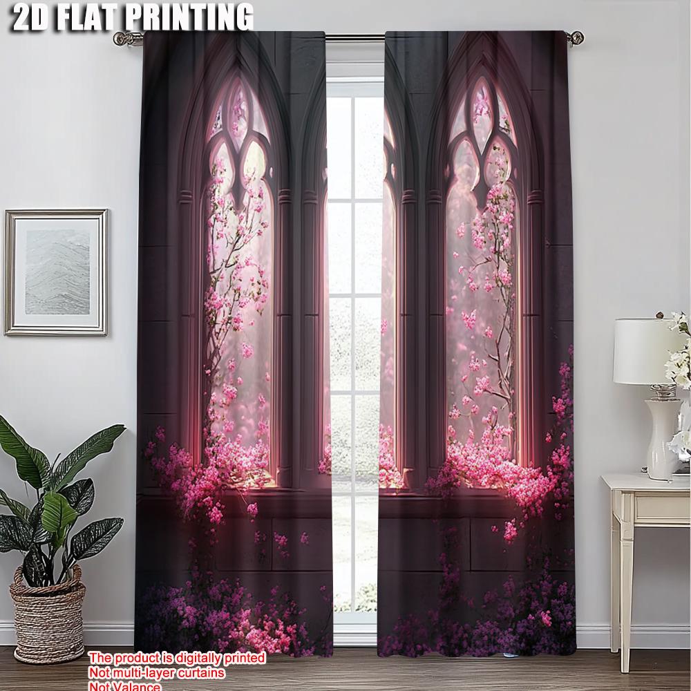2pcs, Curtains&Drapes 2D print Gothic Fantasy Garden Versatile Fabric (without rod) Decorations For Home Use for Various Rooms,