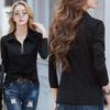 Women T-shirt Lapel Zipper Half Placket Long Sleeve Pullover Tops Solid Color Soft Stretchy Tee Slim Fit Casual Shirt Work Party Vacation Daily