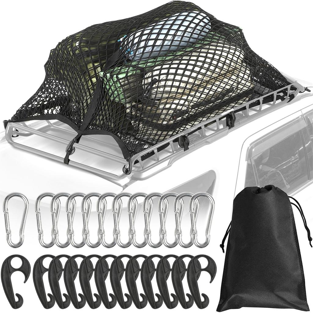 ETLIFE Cargo Easy Includes 12 ABS 12 Stainless Steel and a Storage Roof Rack Luggage Roof and Prevents Cargo from Net, 90x120cm, Double-Layer [Camping