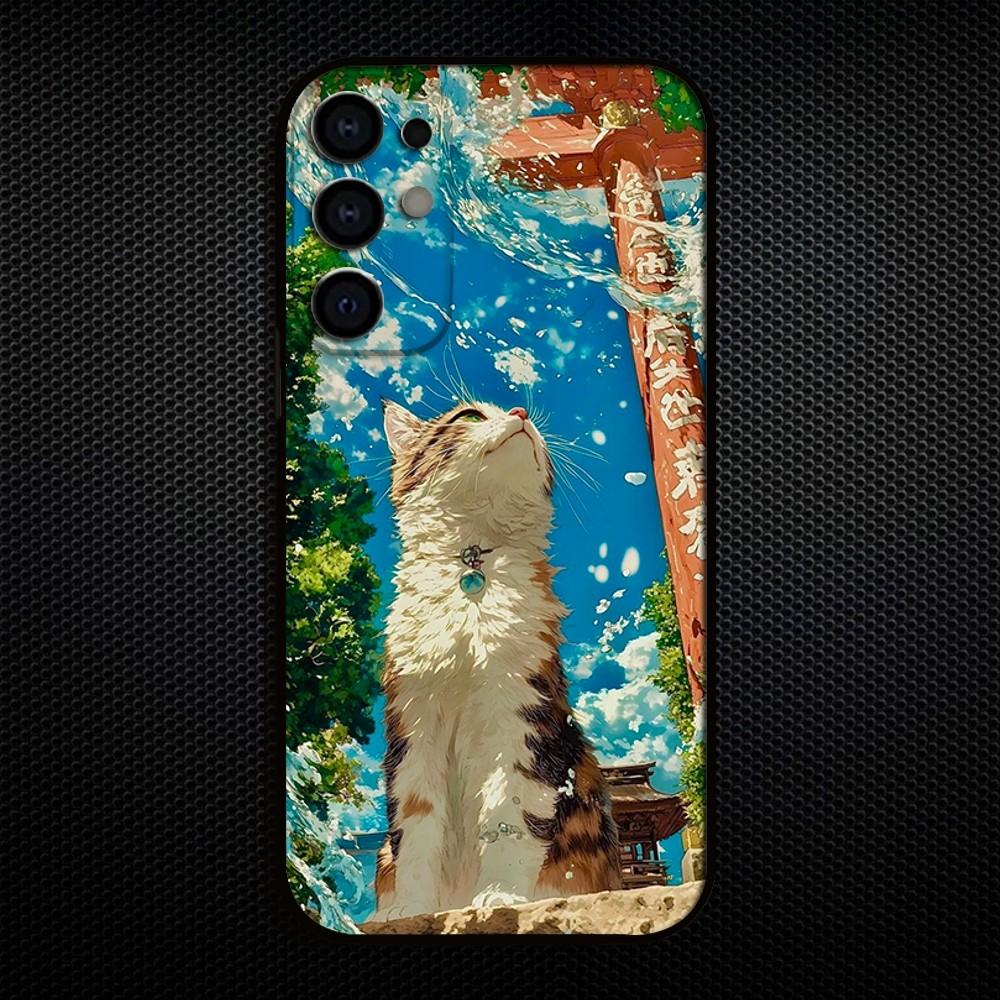 Beautiful Cat Cartoon Phone Case For Samsung S25/S24/S23/S22/S21/S20/Plus,Fe,Lite/Others Black Cover