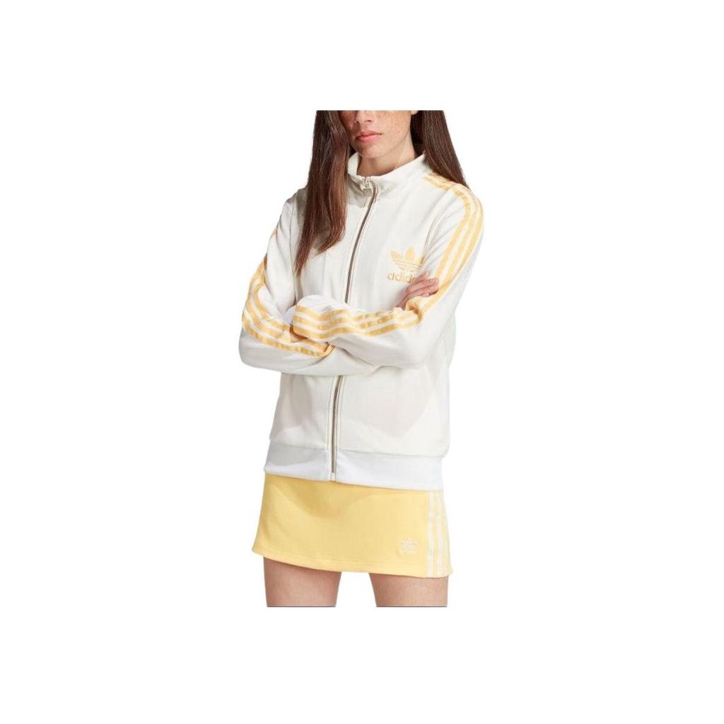 Adidas Originals Zip Stripe Logo Print Jacket Women Outerwear Off-White IT9875