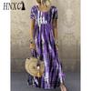 HNXC S-5XL Women Fashion Summer Spring Casual Short Sleeve O-Neck Dresses