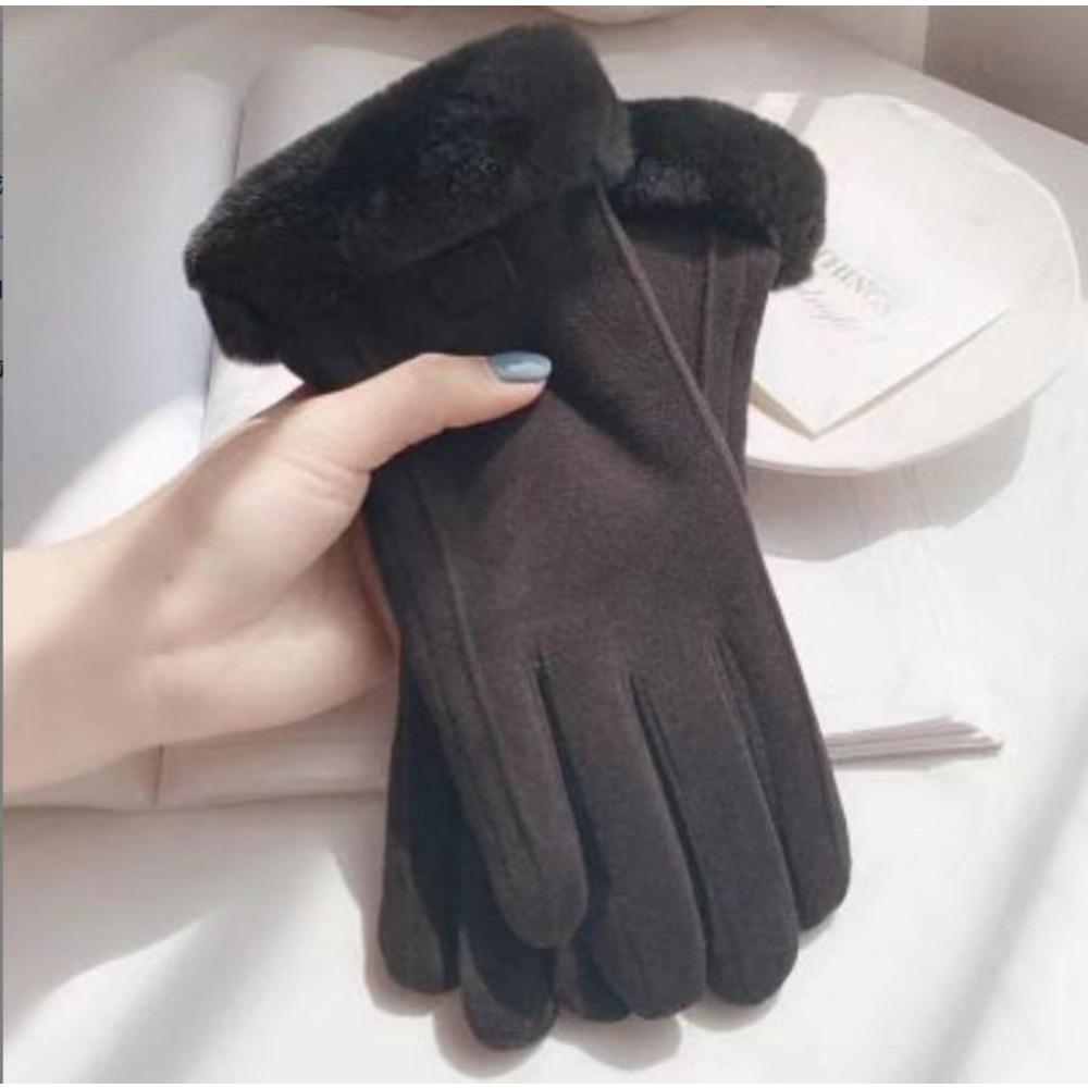 Winter cycling leather gloves warm velvet women's touch screen men's motorcycle winter gloves thickened windproof Korean version