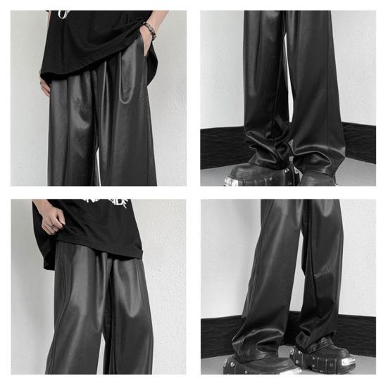 Pánské kalhoty z umělé kůže se stahovací šňůrkou, elastickým pasem, voděodolné, se širokými nohavicemi, volné, hladké, hip hopové, jednobarevné, streetwearové, prodyšné, měkké, dlouhé kalhoty