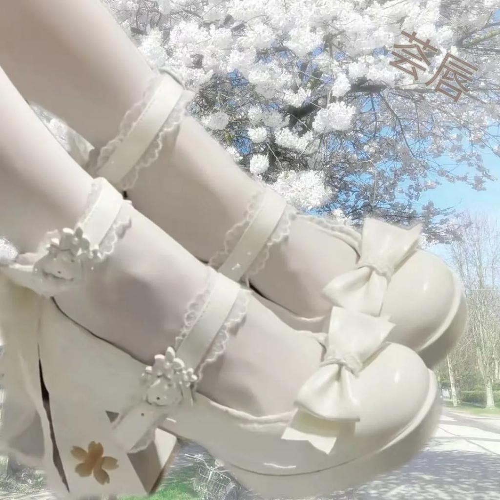 Adorabili Scarpe con Tacco Alto e Plateau Rosa Lolita con Fiocco a Farfalla per Ragazze e Donne, Carini Mary Jane con Abito Sakura